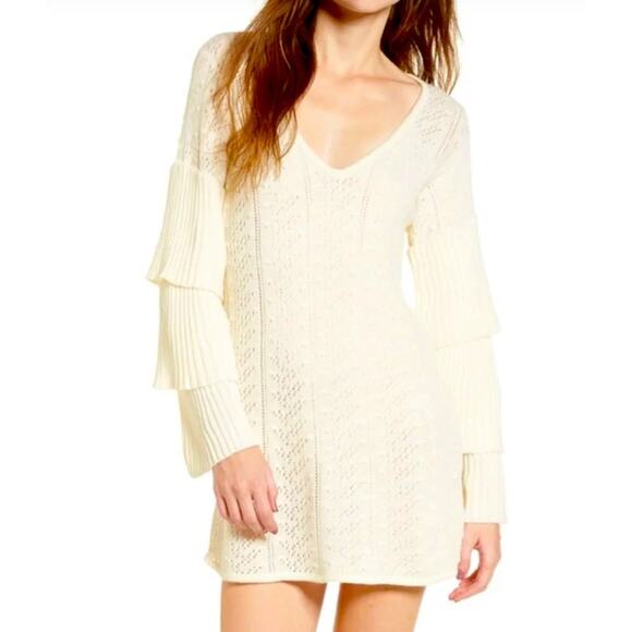 Tularosa Dresses & Skirts - Tularosa Women's Scout Knit Ruffle Long Sleeve Wool Blend Mini Dress Cream SZ S